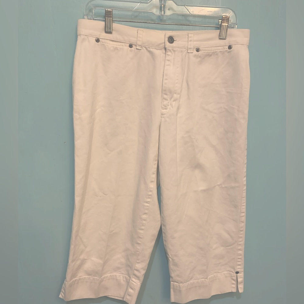 Liz Claiborne White 2-Front Coin Pockets Mid-Rise 2.5" Ankle Slits Capris-12 WMS